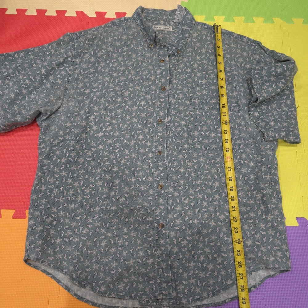 Vintage Bugle Boy Company Nautical Shirt XXL Blue Ramie‎ Cotton Seahorse Shells